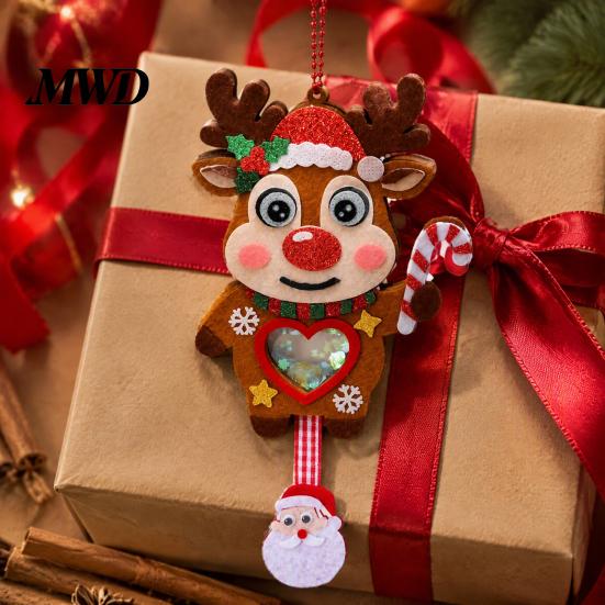 Safe Odorless Crafting Kits for Toddlers Christmas Shaker Ornament DIY Kit Kids, Santa Snowman Reindeer Felt Personalized Eve Gifts Craft Set, Glitter