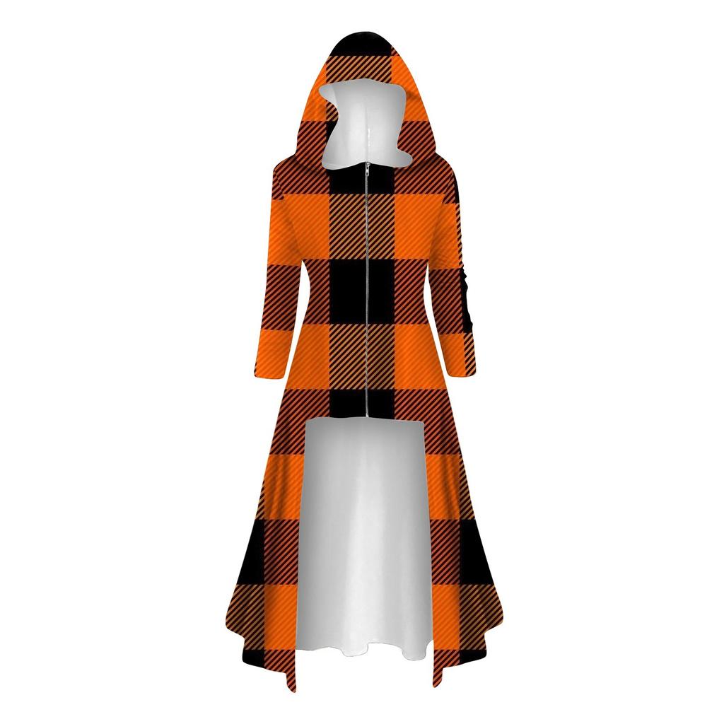 Mode Damen Tops Halloween Langarm Lange Kapuze Vintage Reißverschluss Cape Lose Kleider