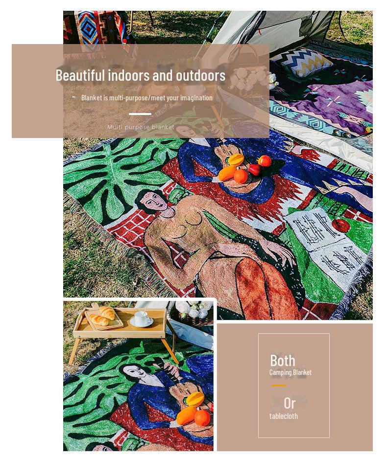 Multifunctional Jacquard Tapestry Blanket: Moisture-Proof Picnic Mat & Sofa Throw