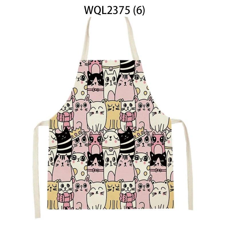 1Pcs Cat Graphic Printed Home Kitchen Apron Linen Sleeveless Antifouling Kids Bib Chef Cooking Baking Apron Home Cleaning Tools
