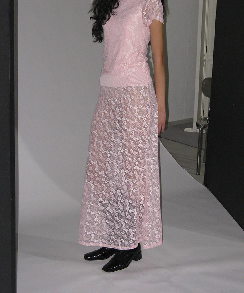 Partimento Woman Lace Flare Maxi Skirt_Pink