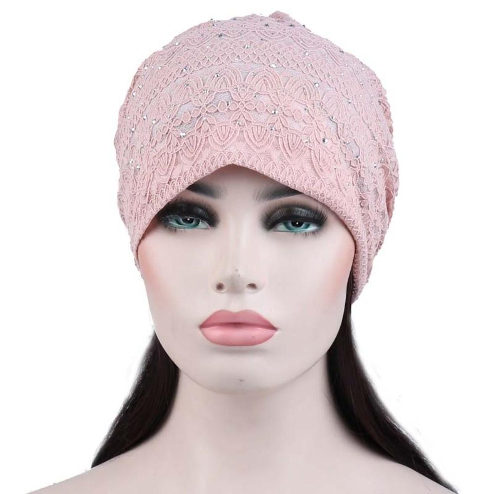 Ethnic Style Warm Bonnet Caps Rhinestones Hijab Turban Cap Casual Lace Beanie Hats  Autumn Spring