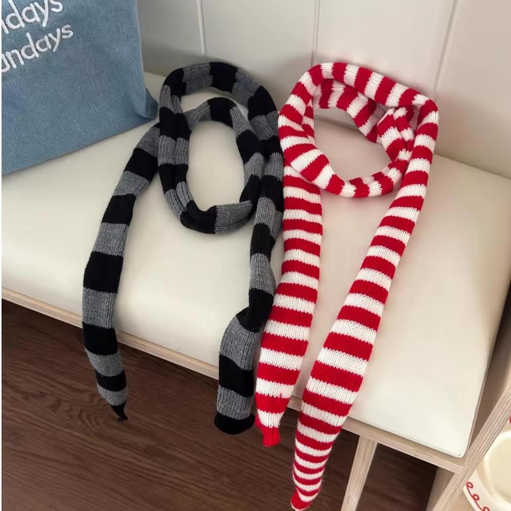 2024 Women Harajuku Cotton Scarves Y2k Black Grey Stripe Long Scarves 180cm Thin Long Decorative Neckerchief Fashion Streetwear