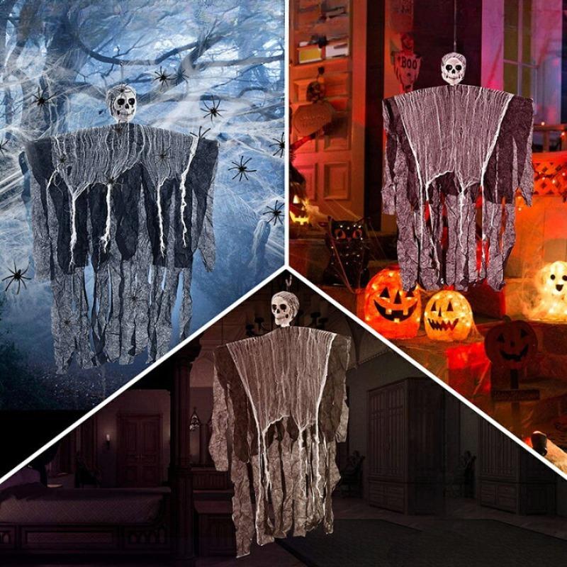 Glowing Skeleton Ghost Hanging Pendant Spooky Halloween Decoration for Porch, Haunted House and Terror Party Scary Props