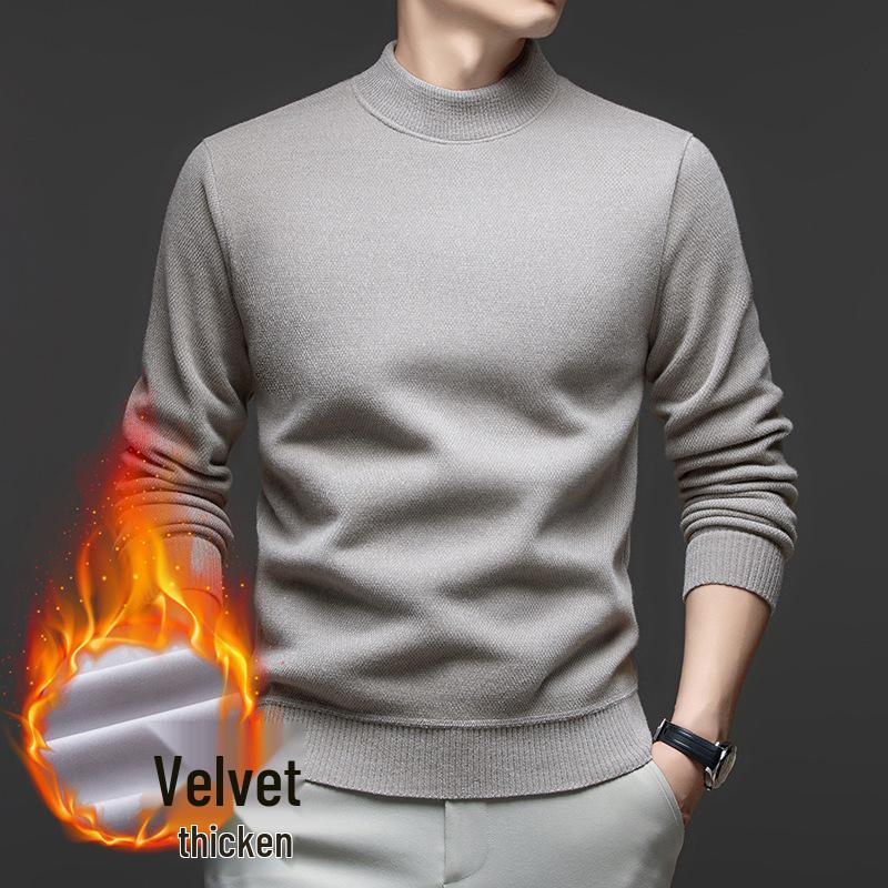 

Men s Mink Fur Collar Sweater: Thick, Warm, Knitted Base Shirt for Autumn and Winter 2XL бежевий