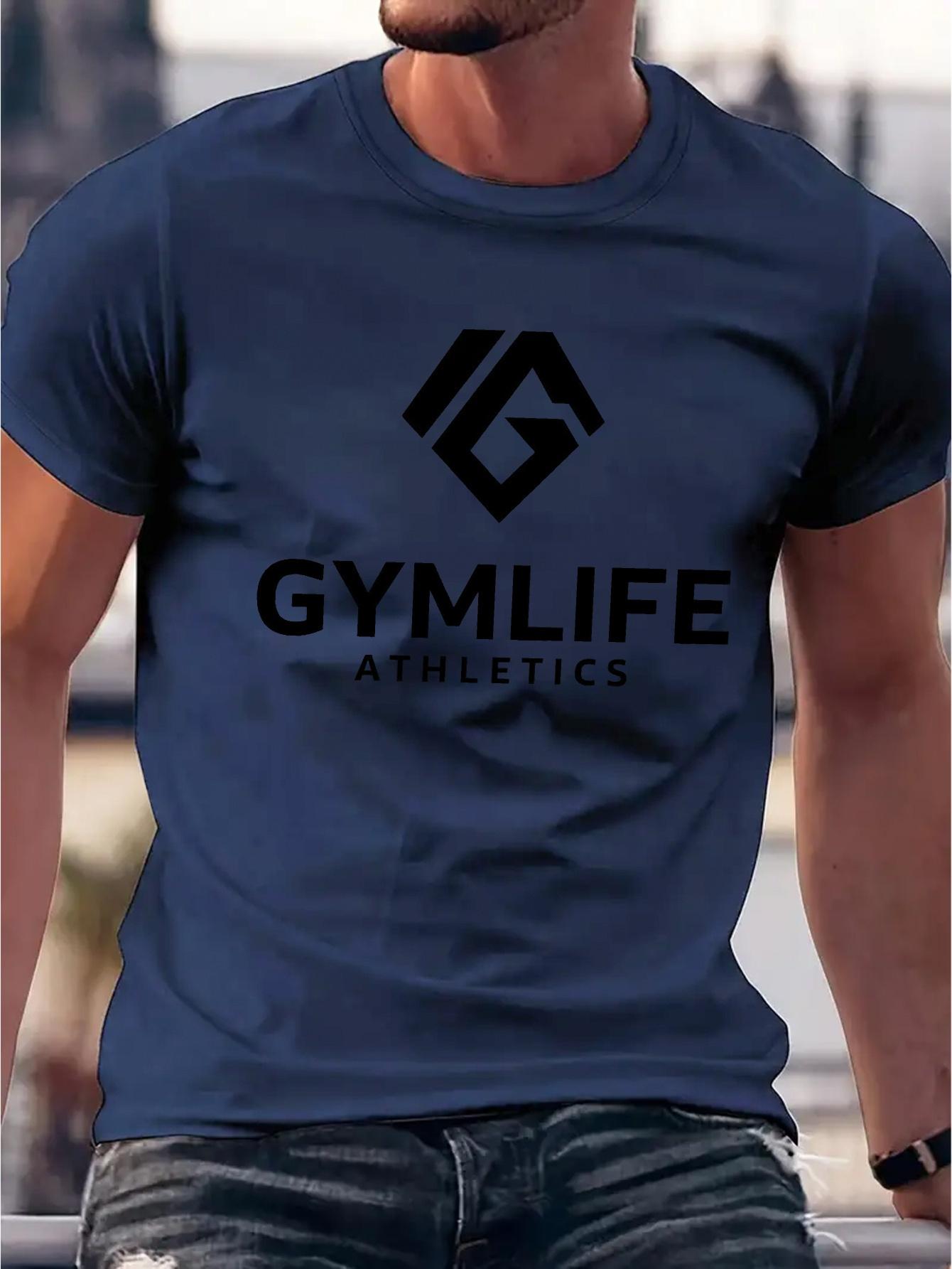 

lie Gym Athletics T-shirt - Black with White Logo - Breathable Cotton Blend Athletic Shirt - Stretch Workout Tee for Gym XXL