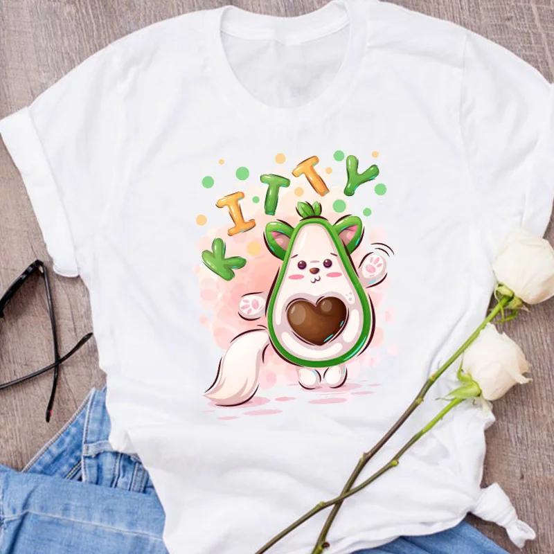 Women Graphic Avocado Cat Printing Cartoon Fruit Clothes Floral Lady Clothing Female Tees Print Tops T Shirt Womens T-Shirt