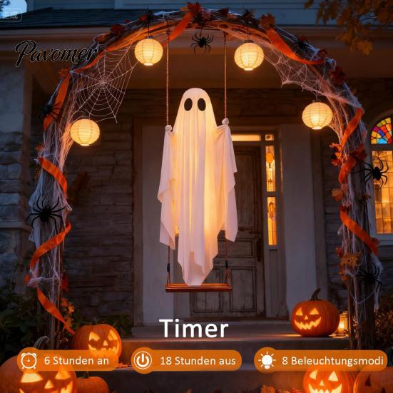 Einfach zu installierende Feiertagsdekoration Halloween Große hängende Schaukel Geist Dekoration, Leuchtend gruselige schwingende atmungsaktive Polyester mit 3D-Fledermäusen für Veranda,