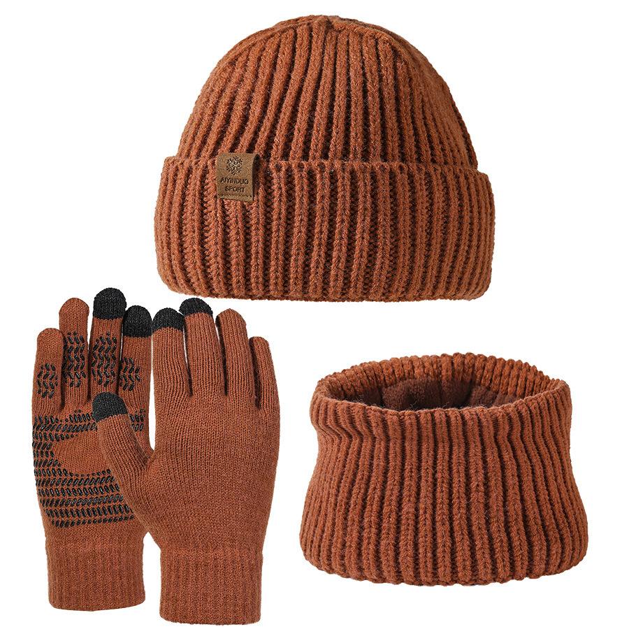 Hat Winter Thick Hat Scarf Touch Screen Gloves Three-piece Set Outdoor Warm Wool Hat