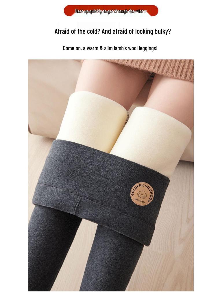 Superdicke Winterleggings für Damen, gefüttert mit Lammwolle, hoher Bund, 800g, Übergröße.
