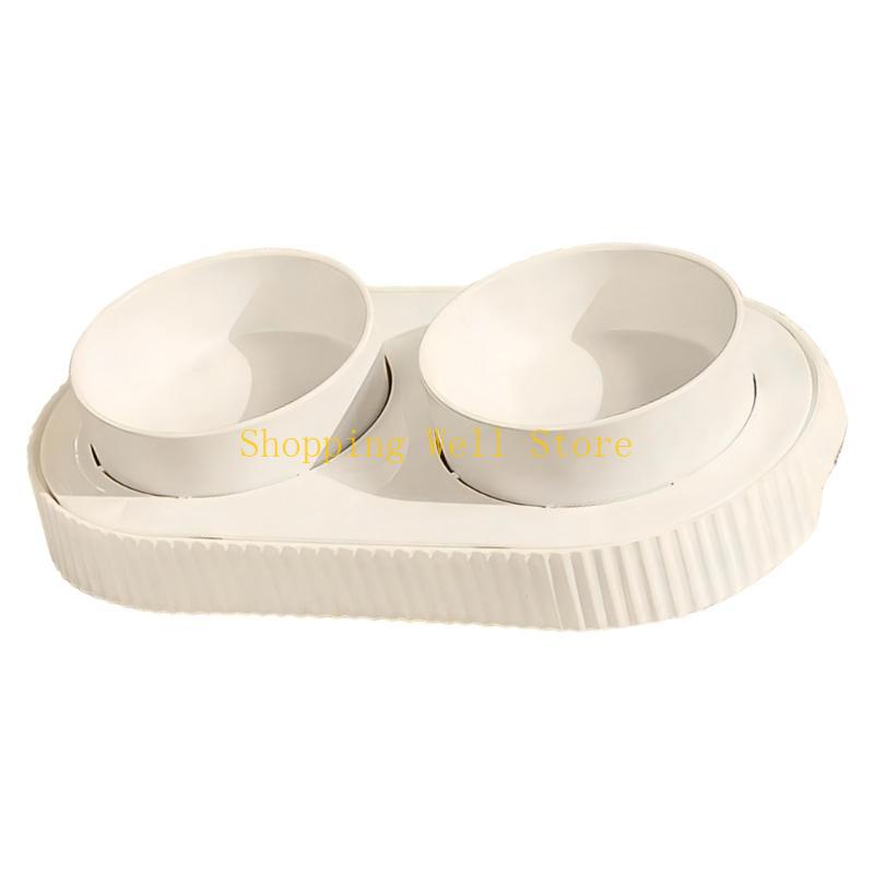 KX4B Ceramic USB Heated Water Double Bowl for Cats and Dogs Ensuring Warm Drinking Warmer for Cold Weather