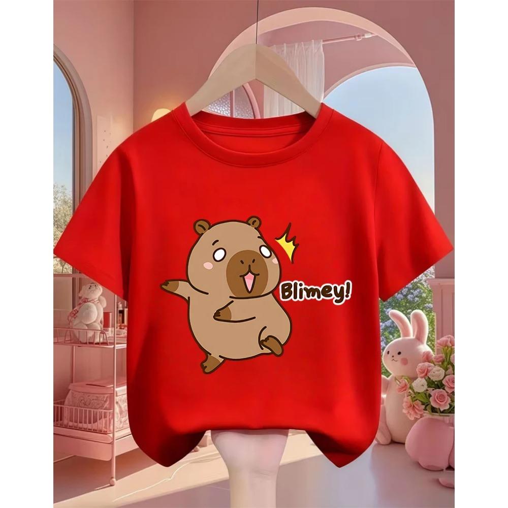 Cute Kawaii Capybara Crew Neck T Shirt Summer 3-14Y Boys Girls Fashion Street Hot Cartoon Casual Children