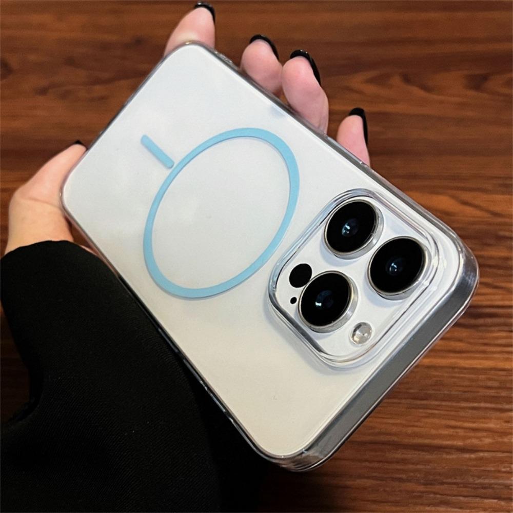 Luxury Colored Magnetic Coil Wireless Charging Case for iPhone 12 13 14 15 16 Pro Max Plus Clear Back Cover Acssory