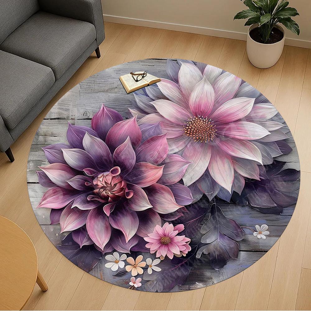 1 Stück runder Teppich mit Blumenmuster für das Büro, unter Bürostühlen, Schlafzimmer, Wohnzimmer, Heimdekoration, Teppich für das Büro -1110022