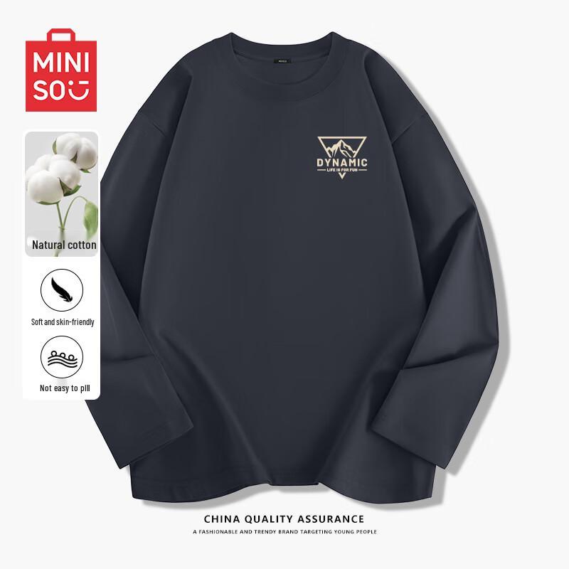 MINISO Men s Pure Cotton Long Sleeve T-Shirt with Mountain Logo Print 2XL