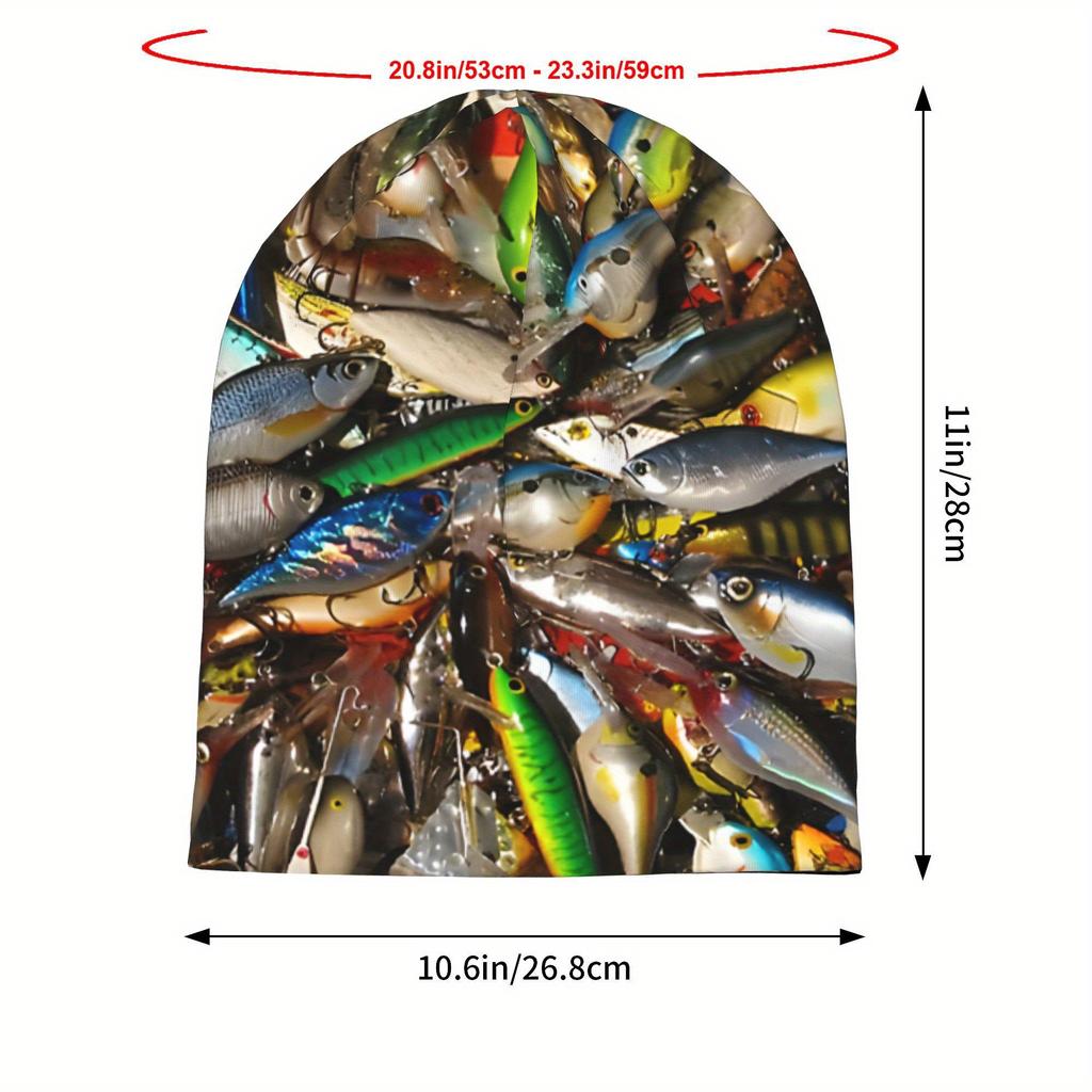 Fishing Skull Cap - Unisex Hip Hop Beanie Hat With 3D Multicolor Fish Design, Durable Outdoor Fishing Trip Hat, Fashionable Nove