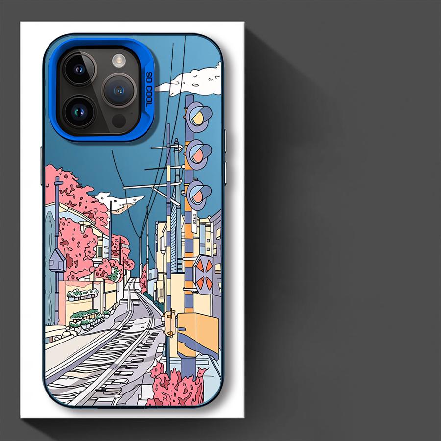 Cartoon Japanese City Scenery Case for iPhone 17 Pro Max 16 11 14 Plus Air 15 12 Pro 13 Phone Cover