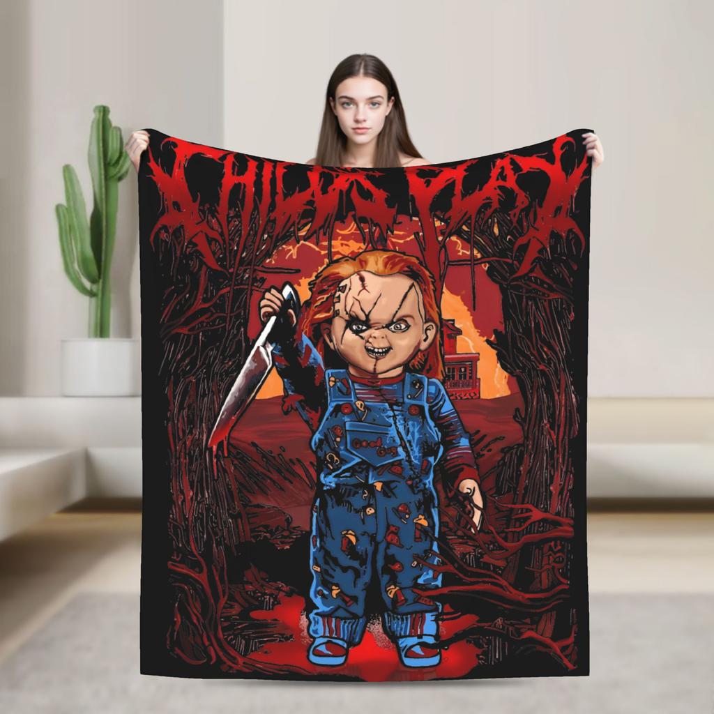 Chuckys Halloween Movie Horror Wool Blanket Horror Movie Novelty Throw Blanket for Sofa Bedding Lounge 150*125cm Bedspread,