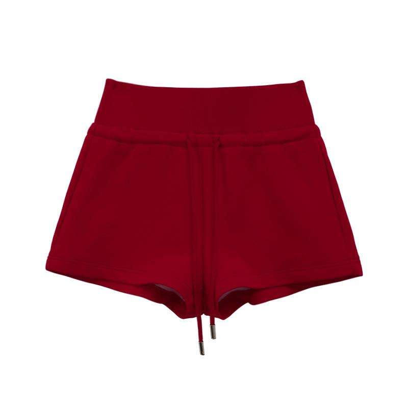 Graue Sporthosen für Damen Sommer Neu Hohe Taille Kordelzug Schmale Taille Design Lässige Hosen