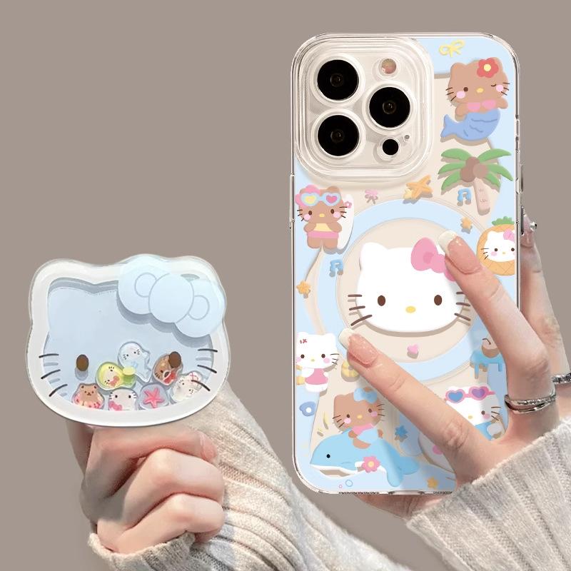 Kitty cat apple 17promax magnetic mobile phone case iPhone17pro with bracket 17 transparent case