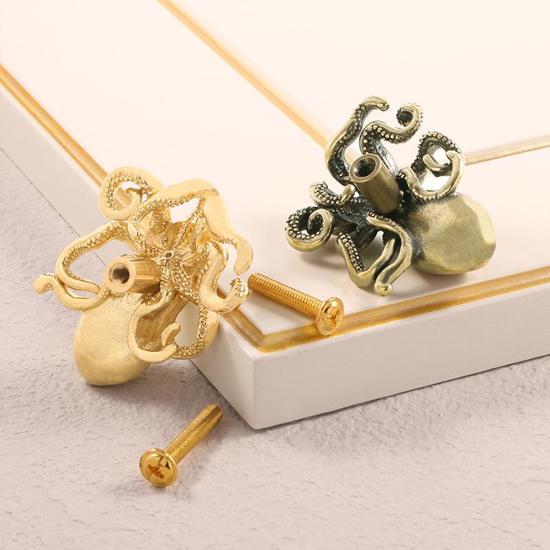 1pc Octopus squid octopus brass door handle cupboard door handle drawer cupboard handle screw hook