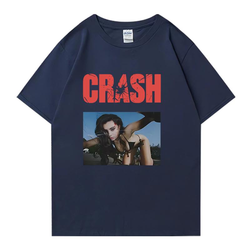 2026 Hot New Charli XCX CRASH Crew Neck Tee Shirt Oversized Summer Short Sleeve Tshirts Unisex Women 100 Cotton Plus Size Tops