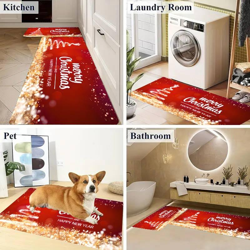 Christmas Bedroom Rug Entrance Simple Anti-slip Flannel Bath Living Kitchen Room Hallway Floor Mats Carpet Bedside Foot Mats
