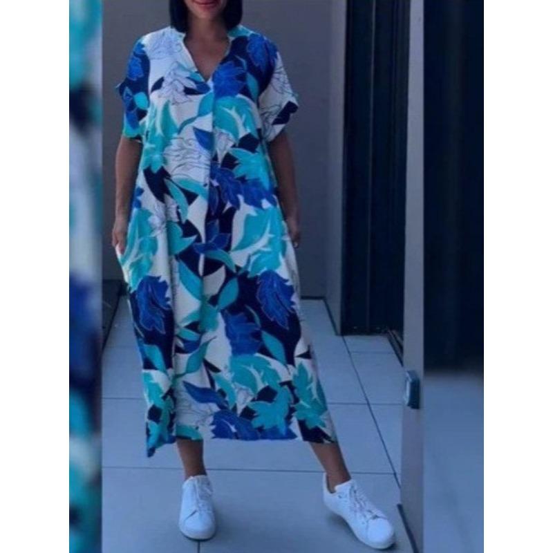 

YWomen s Fashion Summer Spring Short Sleeve V-Neck Casual Dresses S синий