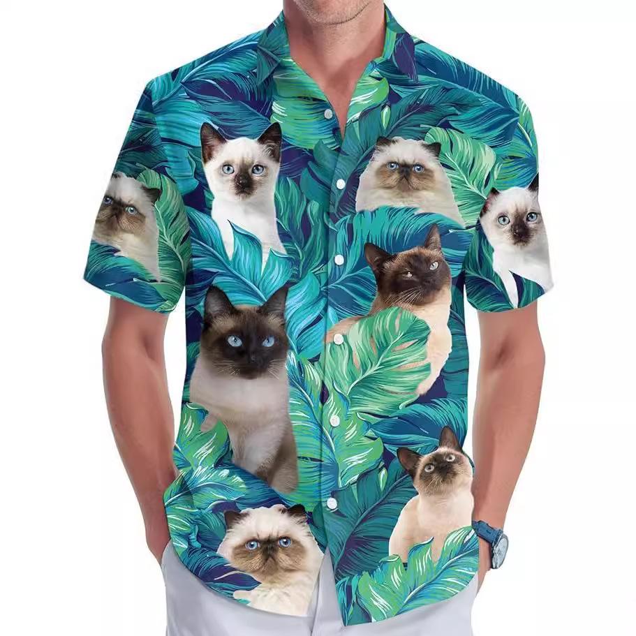 Summer new Hawaiian shirt men's fashion digital printing short sleeve source factory one piece hair