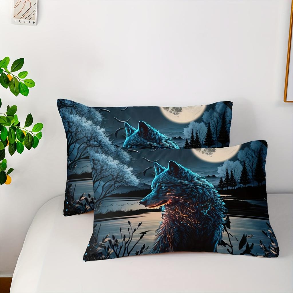 [Cartoon Wolf] 3D Cartoon Comforter Sets | Cartoon Wolf Bedding Sets, Moon And Cartoon Wolves Comforter Sets