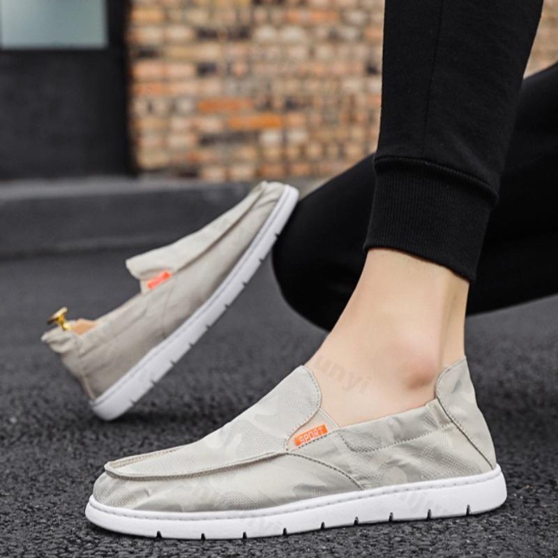 Men's Canvas Shoes Slip-On Autumn Breathable Driving Walking Low Cut Rubber Sole Flat Footwear Casual Comfortable Foot Cover