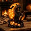 Sammlerstück Hexenskulptur Halloween-Lampe, Gotischer Halbmond LED-Nachtlicht, Souvenirs Gruselige Dekorative Tischlampe für Schlafzimmer Bücherregal