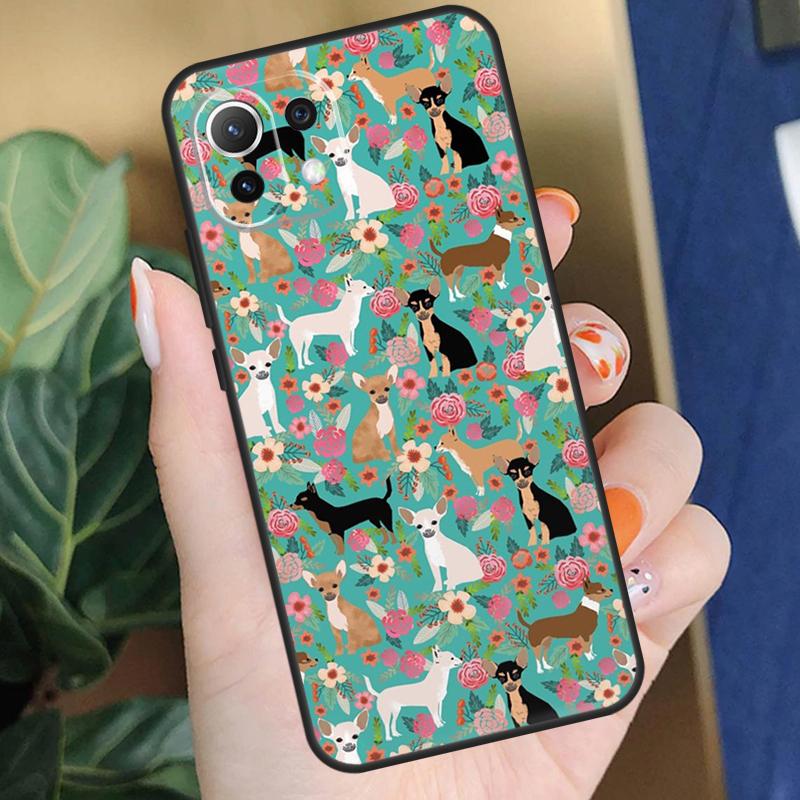 Chihuahua Face Floral Dog Case For Xiaomi 15 14 Ultra 13T 14T 15T Pro 17 Pro Max POCO X7 Pro X5 X6 F5 F6 F7 F8 Coque