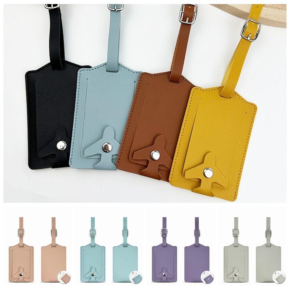 Durable PU Leather Luggage Tag Airplane Buckle Thickened Suitcase Label Flip Cover Anti Lost Boarding Pass Luggage