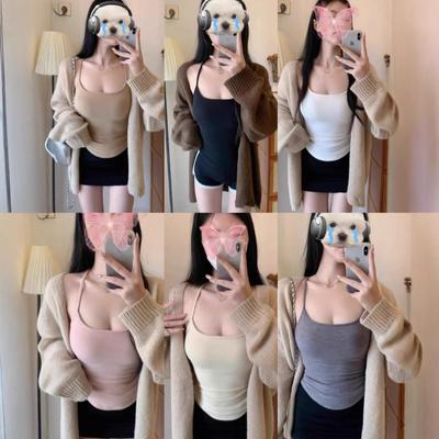 Pure Sweet Sister Halter Vest Female Inside To Wear Outside The United States Strap Fixed Chest Pad Design Sense Slimming Blouse Female
