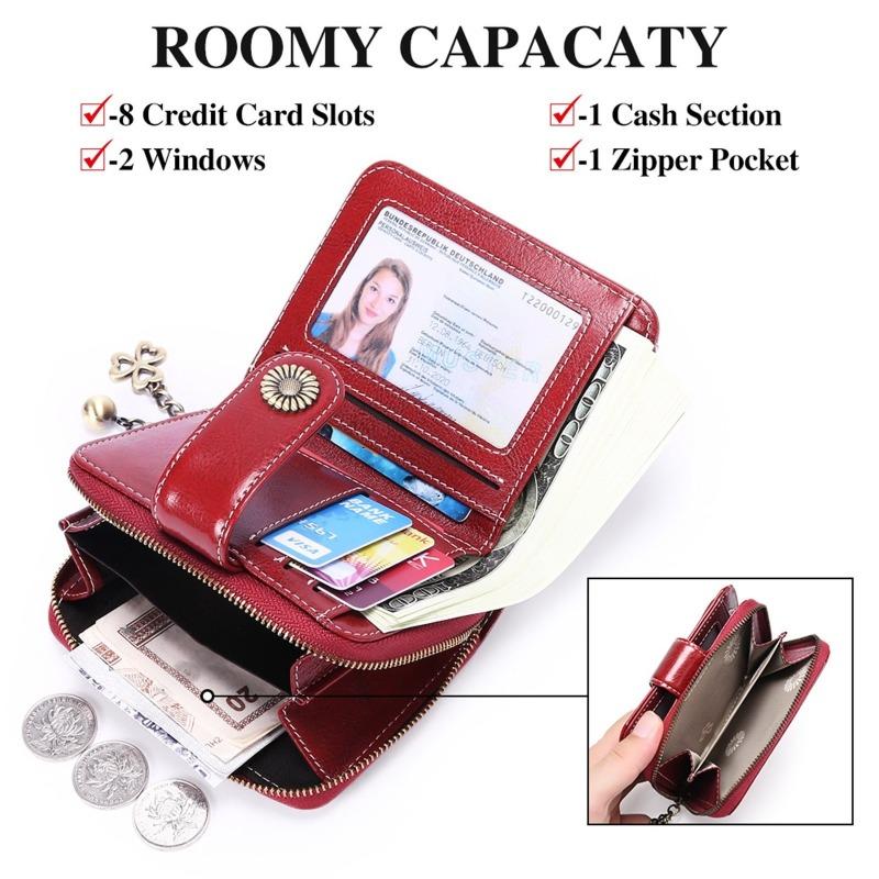 Women’s Short Wallet PU Leather Zipper Coin Purse Small Bifold Wallet Card Holder ID Window Multi Slot Compact Clutch Wallet for Ladies Girls