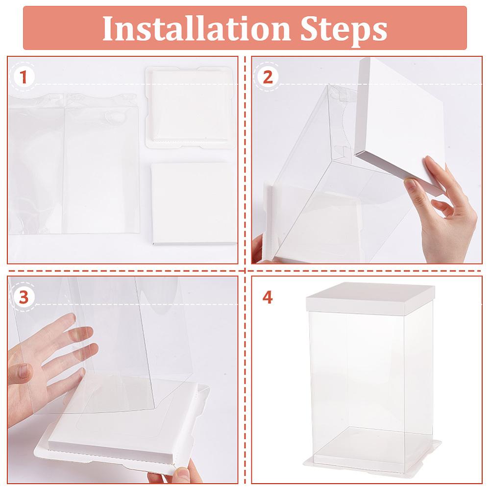 6sets Folding Clear Plastic Gift Storage Boxes with Paper Top & Buttom Rectangle White 15.2x15.2x23.5cm