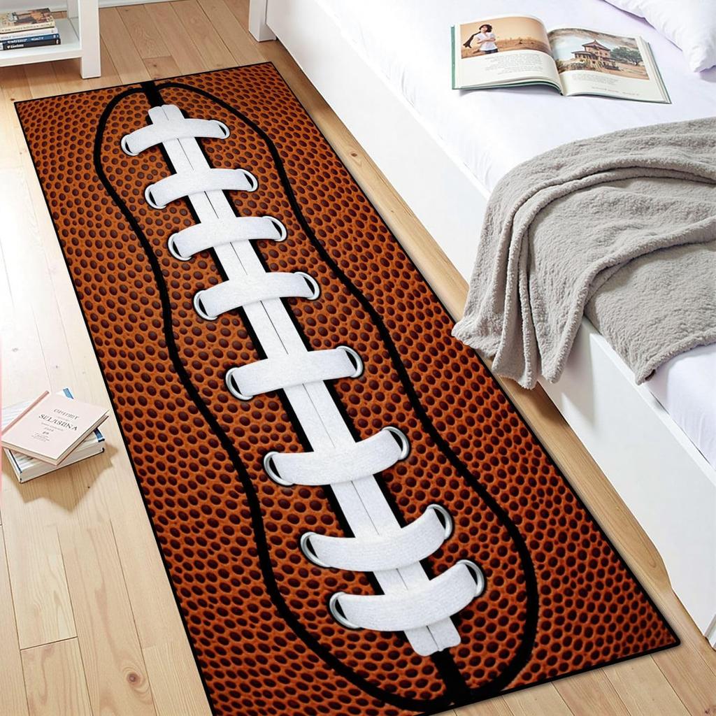 Ball Sports Theme Hallway Runner Rug Baseball Rugby Football Print Non Slip Mat for Boy's Room Living Room Kitchen Bedroom
