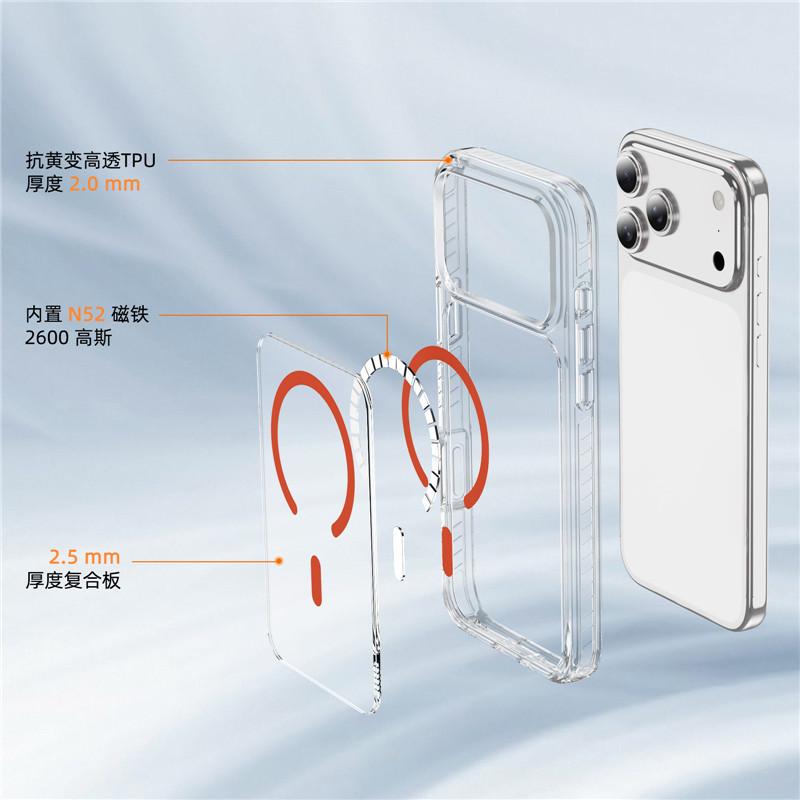 The New Crystal Shield Magnetic Ring Is Suitable for iphone17ProMax High Skin Transparency Mobile Phone Case, Anti-drop Apple 17 Protective Case.