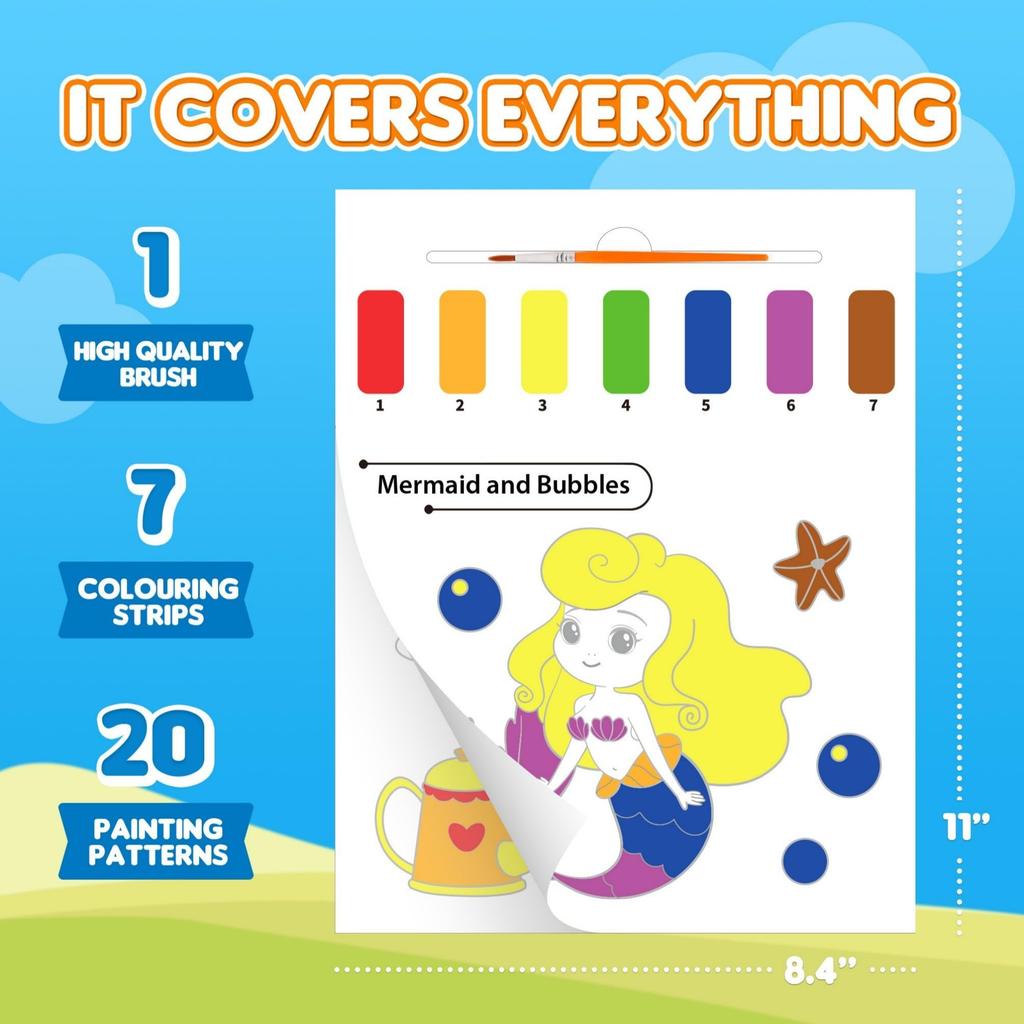 YPLUS Watercolor Coloring Book Art Craft Gift with Brush Small Christmas Gift for Toddlers (All 5 Themes)