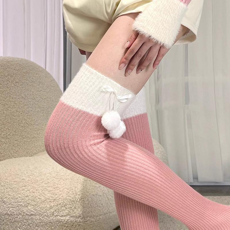 

Зимние теплые женские носки для сна, утолщенные, теплые, милые, высокие носки с клубком пряжи розовый