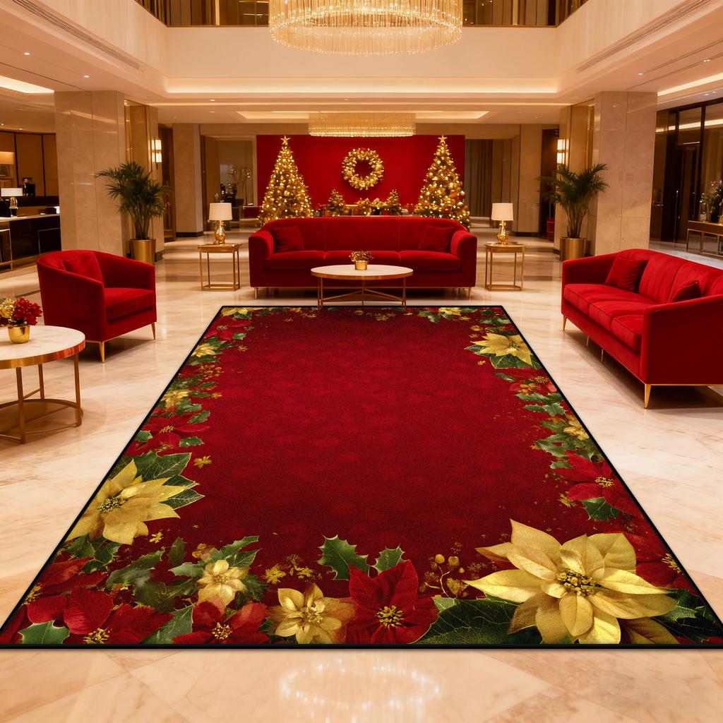 Gorgeous Poinsettia Red Area Rug Large Area Living Rooms El Lobbies Carpet Non-slip Home Luxurious Bedroom Decor Floor Mat