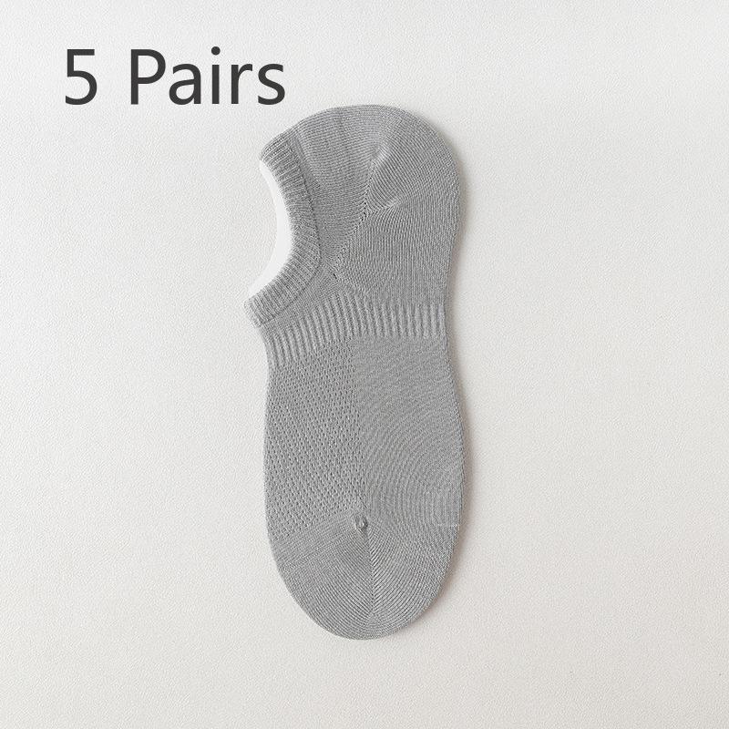 5 Pairs of Men's Summer Thin Mesh Breathable Silicone Non Slip Invisible Socks