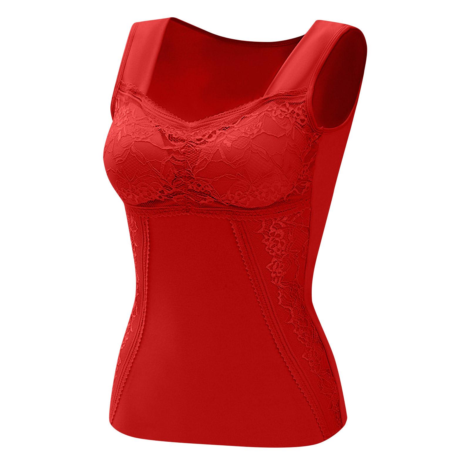 

Lace Thermal Underwear Built-in Bra Thermal Tank Top For Women Seamless Underwear Vest Base Layer Seamless Warm Vest Thermal Underwear XXXL червоний