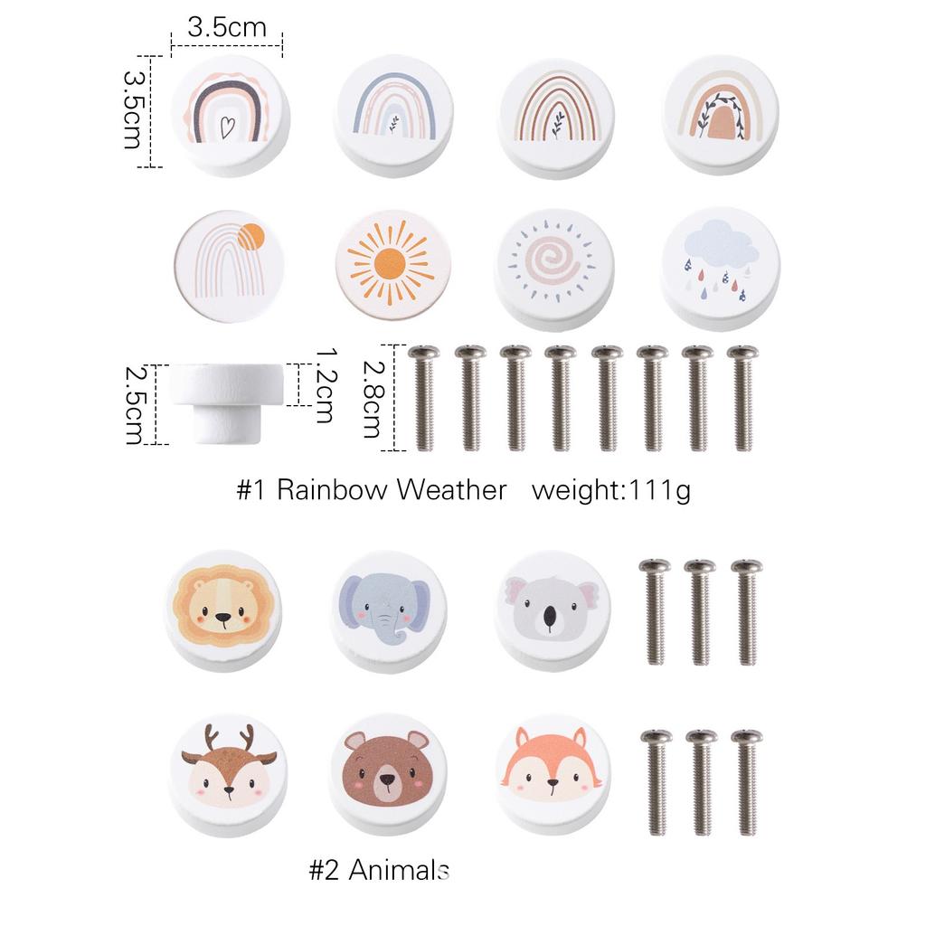 Wooden Drawer Handles Round Wood Knobs Animal Pattern Drawer Pulls Multi-style Drawer Knob 1/6/12pcs for Furniture