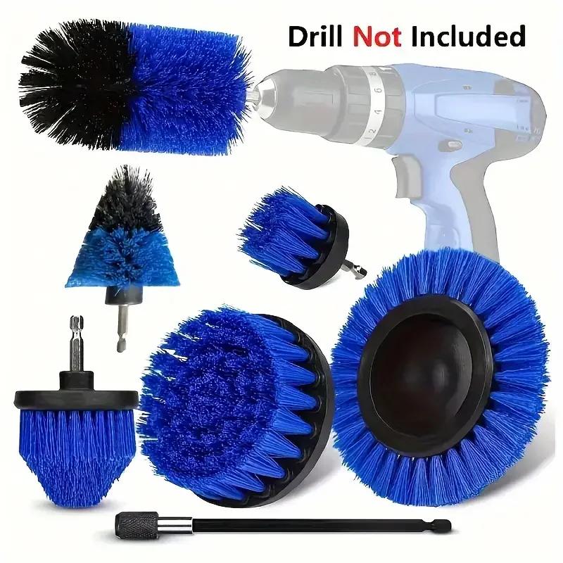 7-Piece Drill Brush Attachment Set, Cleaning Brush Tool Kit, Multi-Purpose Drill Brush with Extension Pole for Floor, Automotive