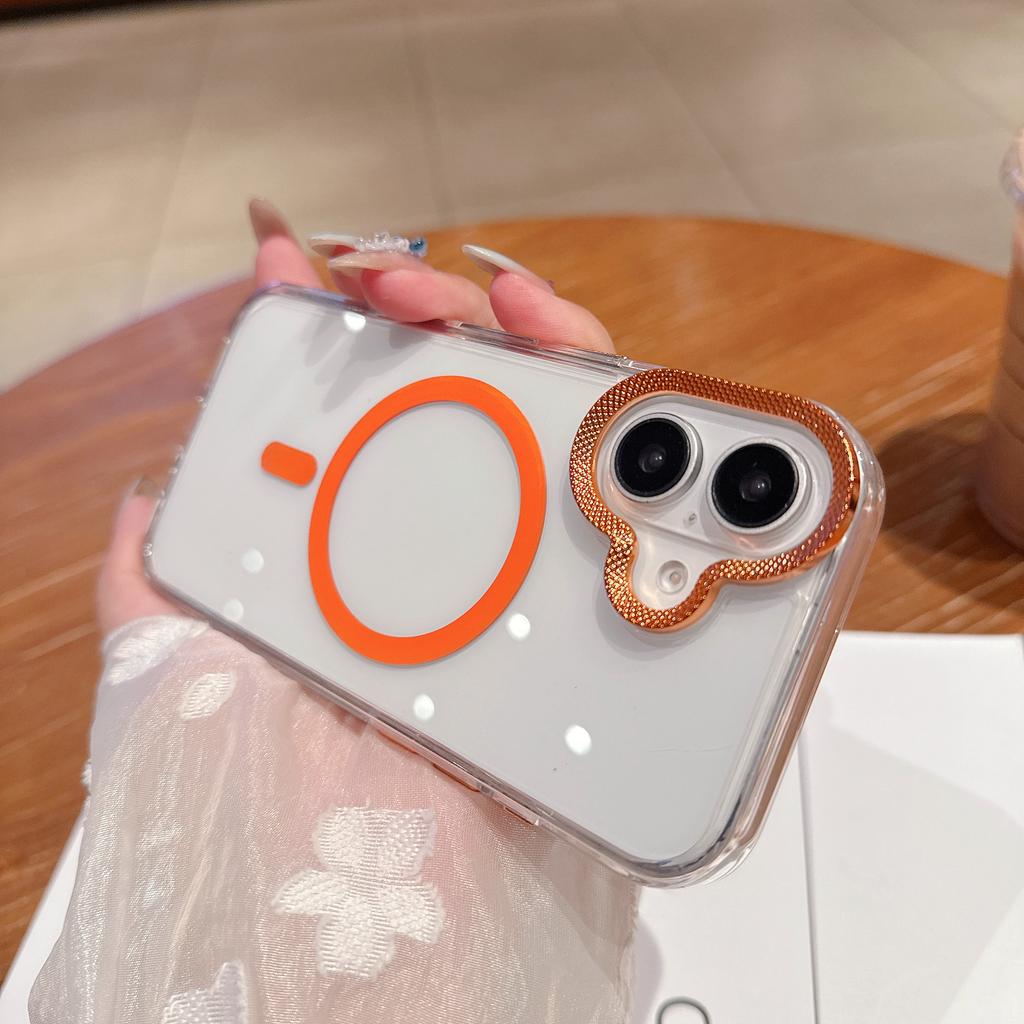 For iPhone 16 Case Compatible with MagSafe PC + TPU Clear Phone Cover with Diamond Texture Lens Frame