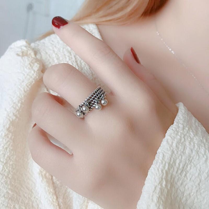 Adjustable Open Ring Women Men Vintage Layered Braided Tassel Beaded Statement Finger