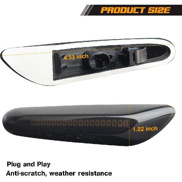 LED Side Marker Turn Signal Lights Smoked Lens Compatible with BMW E90 E91 E92 E93 E46 E53 X3 E83 X 1 E84 E81 E82 E87 E88