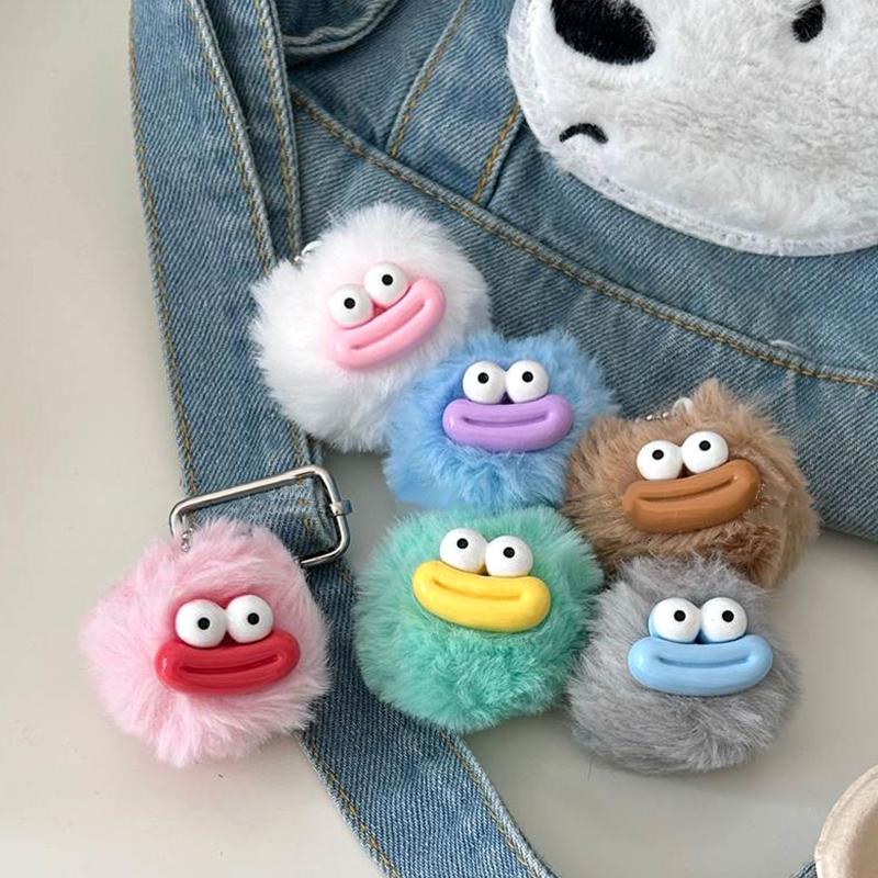 Cartoon Sausage Mouth Hair Ball Key Chain Phone Pendant Couple Key Ring Backpack Charms Car Bag Decor Christmas Gift